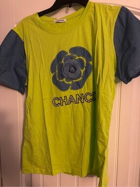 Women’s Neon Lime & Blue 'Chance' Flower Graphic Tee